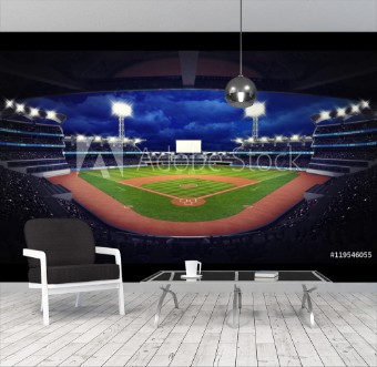 Picture of Baseball stadium under roof view with fans